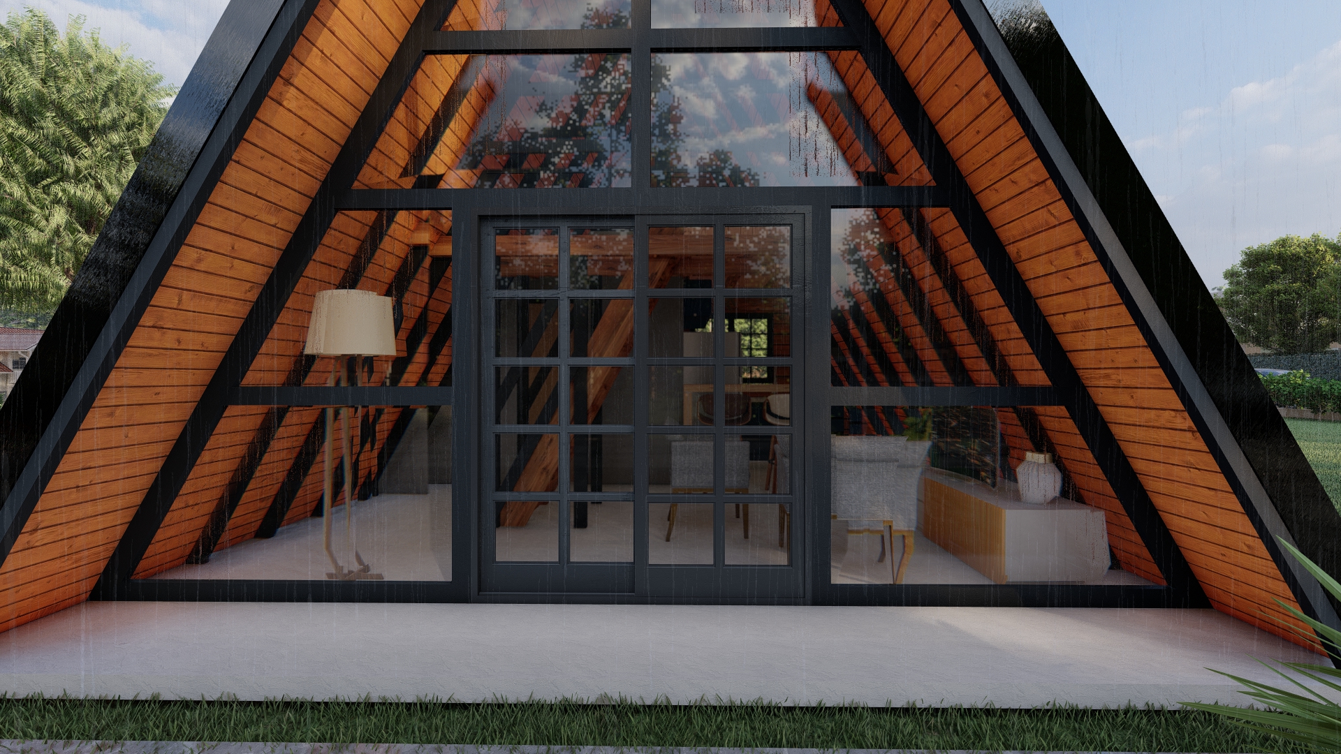 Render do Chalé A-frame P08