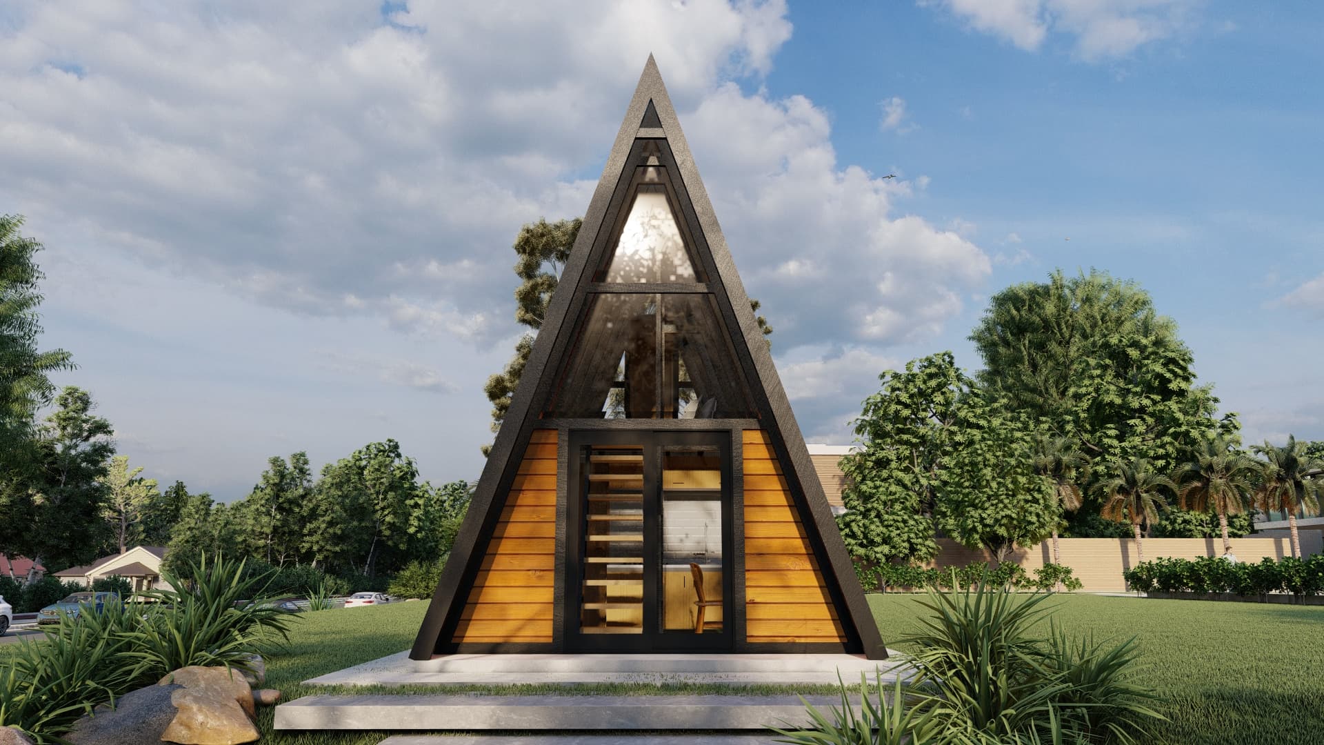 Render do Chalé A-frame P32