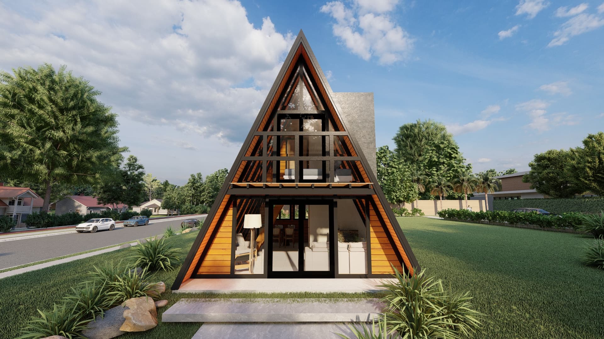 Render do Chalé A-frame P38