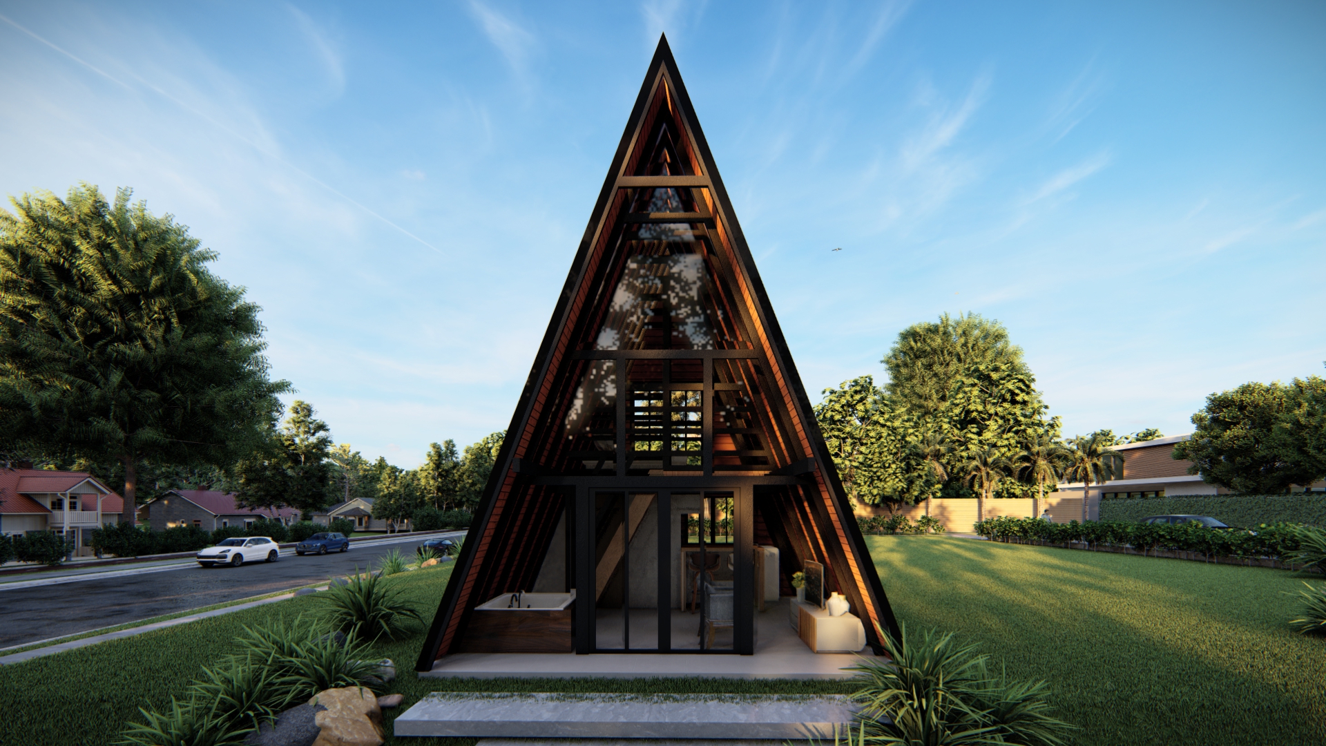 Render do Chalé A-frame P40