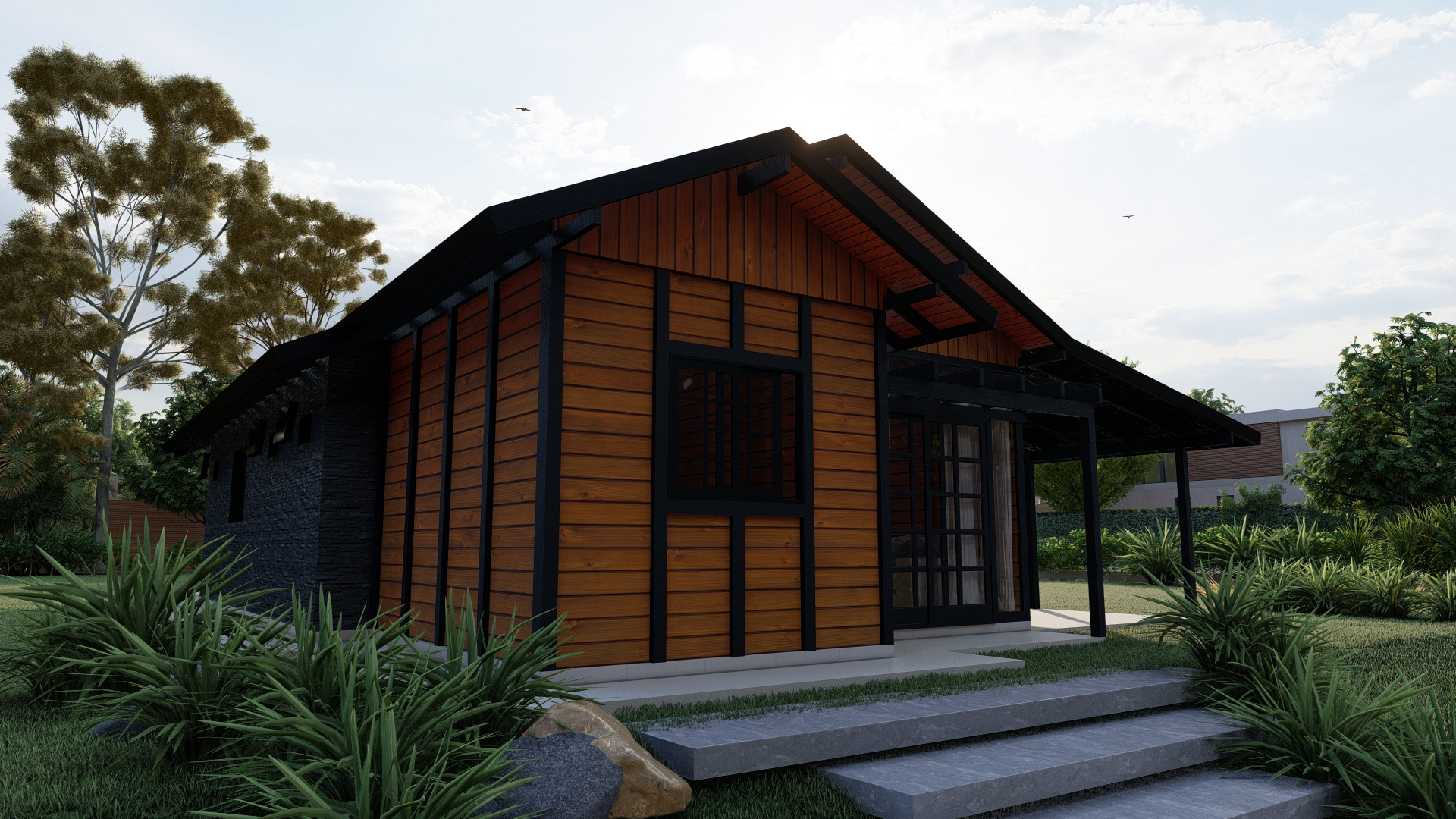 Perspectiva lateral ao entardecer